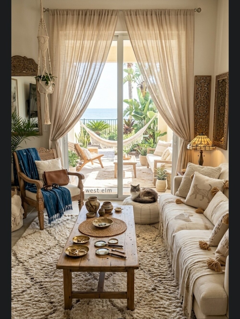 West Elm Sheer Crosshatch Curtains Set of 2 Sand 48" x 96" NIP New